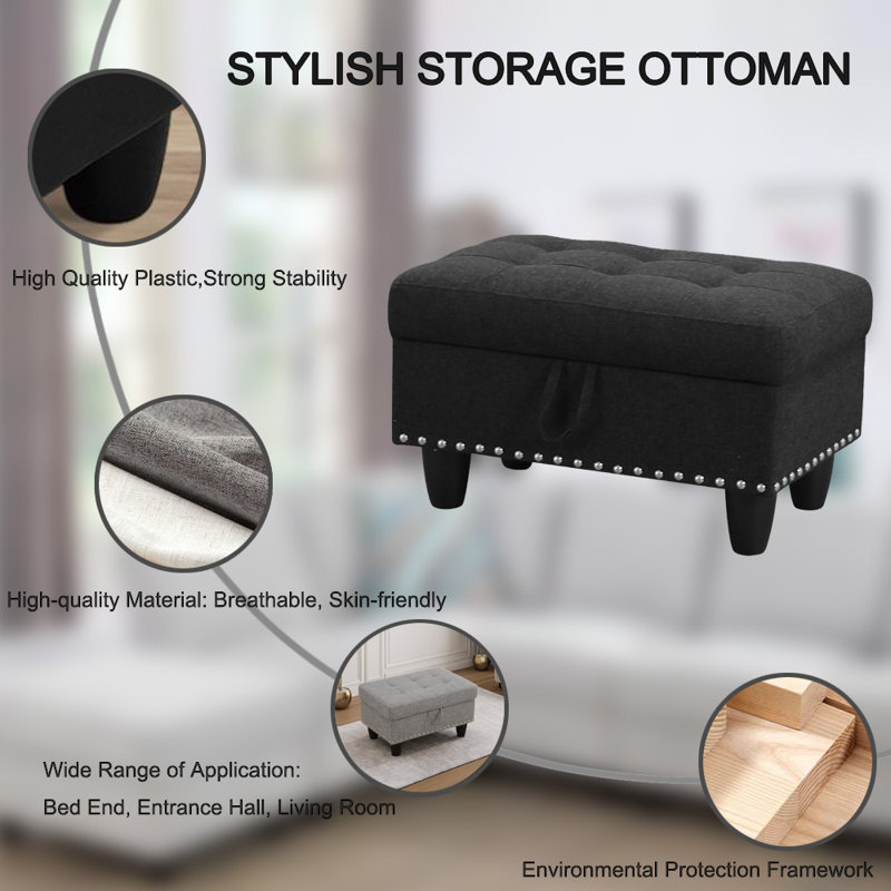 Linen Storage Ottoman Living Room Black